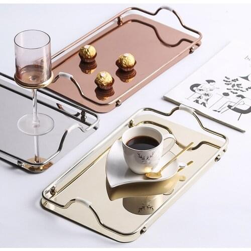 Stainless Steel Tray Serving Dishes Nordic Home Metal Rectangular Tea Trays Kitchen Cup Storage Tray Food Snacks Desserts Plate