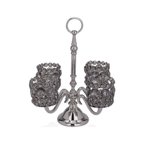 Porio Silver Smoked Polycrystalline 4lü Candle holder 26x26x33