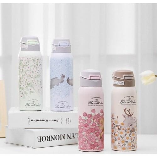 Portable Kawaii Cup Vacuumdouble Layer Stainless Steel Water Bottle Straw Thermos Cup, Travel Water Bottle, Baby Thermos Cup NEW