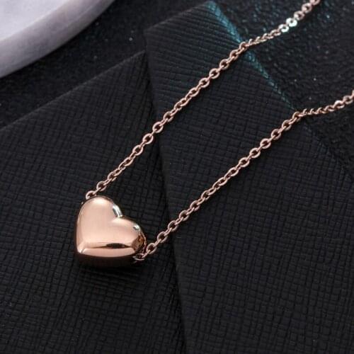 Pink Gold Color Stainless Steel Smooth Heart Pendants & Necklaces, Elegant Love Chocker Necklace Women Accessories Colar Jewelry