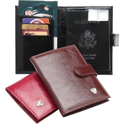 Russian Oil Wax Style Complex Buckle Metal Double-Headed Eagle Pu Leather Passport Cover Built In Rfid Blocking