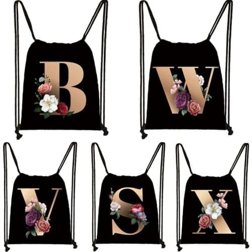 Personality Harajuku 26 Letter Flower Cute Backpack Graphic Ladies Drawstring Bag Women Canvas Storage Bags Teenagers Bookbag