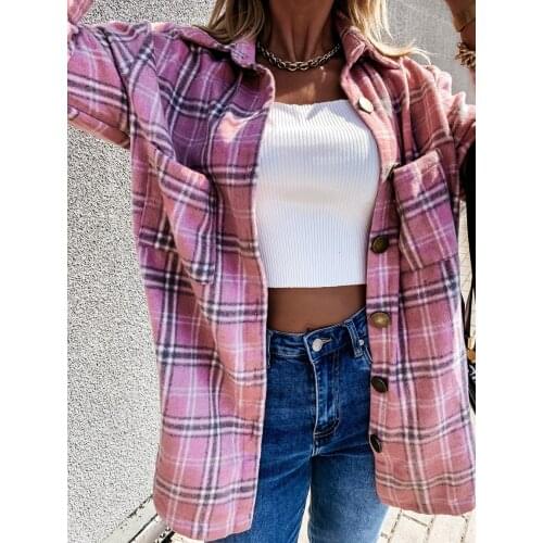 Vintage Casual Plaid Shirt Button Collar Shirt Fashion Womens Shirt Spring Autumn Versatile Top Long-sleeved Blouse Jacket