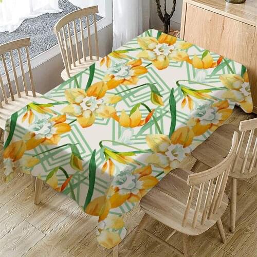 Yellow Flowers Painting Tablecloth Waterproof Oilproof Rectangular Table Cloth for Banquet Party Family Practical Tablecloth