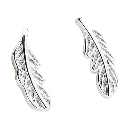 Wollet 925 Sterling Silver Feather Stud Earrings Female Fresh Forest Sweet Mini Ear Jewelry Temperament Trend Korean Accessories