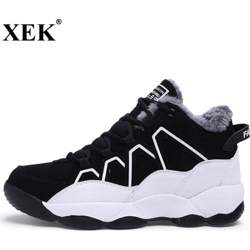 XEK 2018 New Winter Men Women Sneakers With Fur Plush Athletic Running Shoes Keep Warm Fur Sports Unisex Couple Sneakers JH55