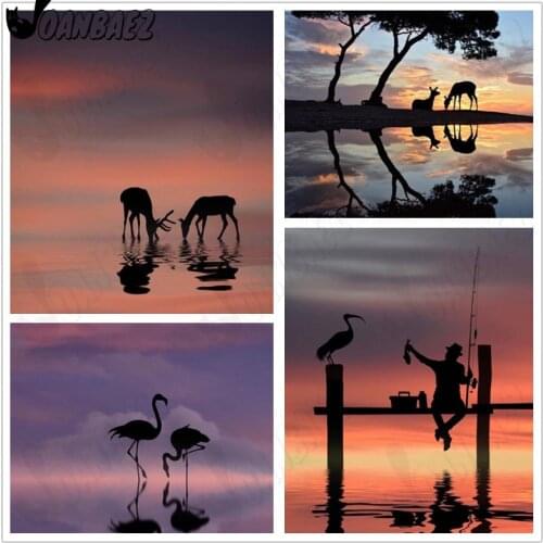 Sunset Scenery 5D Diy Diamond Painting Light and Shadow Cross Stitch Mosaic Handmade Fishing Full Diamond Wall Decoration Inlaid