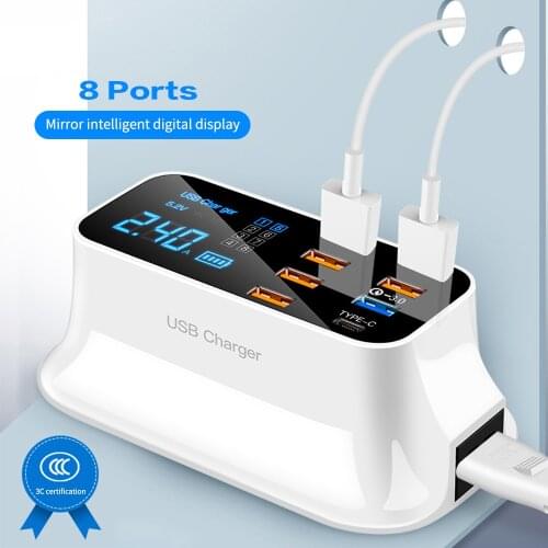 Quick Charge 3.0 Smart USB Type C Charger Phone USB Charger Fast Charging Desktop Socket Adapter Station Led Display For iphone