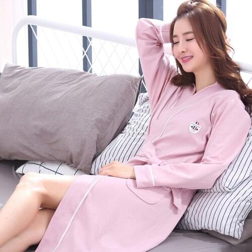 Women new cotton autumn and winter loose ladies pajamas long sleeve bathrobes large size casual nightgown women robes bathrobe