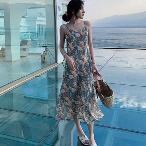 New Fashion Summer Chiffon Long Sundress Ladies OL Sexy Strapless Sleeveless Vacation Clothes Flower Print Holiday Beach Dress