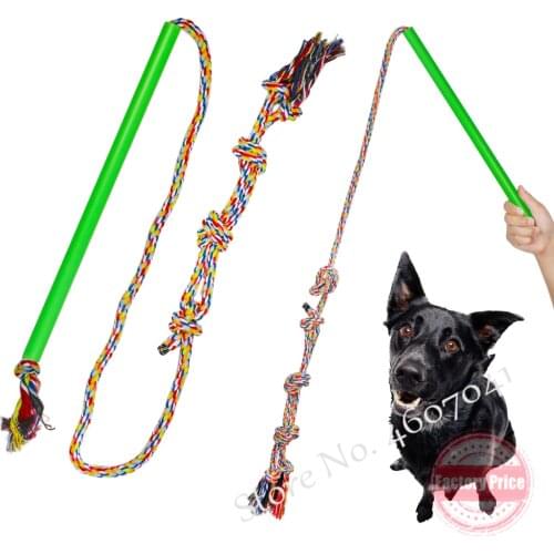 1pcs Dog Puppy Teaser Pole Wand Natural cotton fiber rope Outdoor Interactive Pet Dog Flirt PoleTraining Exercise Rope Toy S/M/L