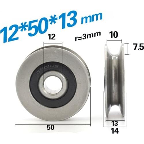 12*50*13mm 6301RS bearing steel bearings, U grooves V round bottom 5cm pulley, 6mm guide wheel, wire rope lifting wheel