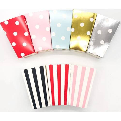 12pcs Dot Striped Popcorn Box For Birthday Party Decoration Supplies Candy Bar Wedding Decor Baby Shower Candy Gift Box for Kids