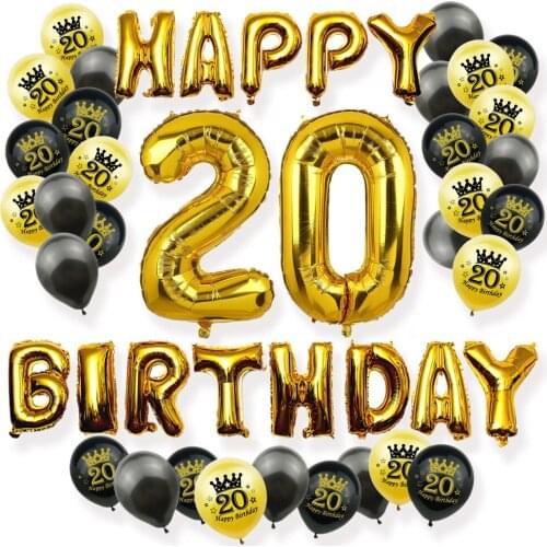 20th Birthday Party Decorations Happy Birthday Balloon Banner Number Mylar Foil And Latex Balloon Anniversary Anniversaire Decor