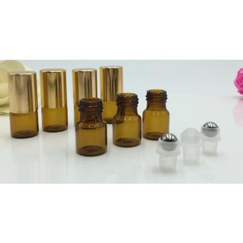 500PCS 3ml Refillable Amber Brown MINI ROLL ON GLASS fragrance ESSENTIAL OIL BOTTLE Steel Metal Roller ball by DHL Free Ship