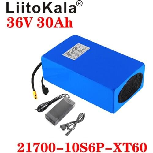 LiitoKala 36V 30ah 21700 10S6P Electric Bicycle Battery 36V 30AH 1000W Lithium Battery Built-in 20A BMS Electric Bikes Motor