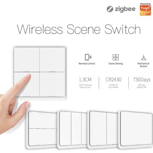 Tuya ZigBee 4 Gang Wireless 12 Scene Switch Push Button Controller Battery Powered Automation Scenario For Tuya Devices Modules