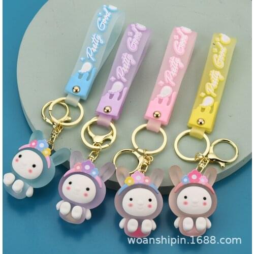 Cute Illuminated Bunny Keychain Cute Garland Hair Hoop Key chain PersonalityRabbit Keychain Accessories Girls Friends Bags Gifts