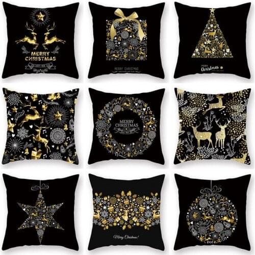 Christmas Black Gold Stamping Pillow Cover Merry Christms Cushion Case Decor 2021 Xmas Pillow Case Decor For Home 45x45cm