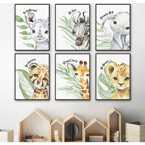 Cute Cartoon Animal Decor Painting Wall Art Canvas Painting Modern Quote Art Poster and Print Home Decor Kid Room Design Picture