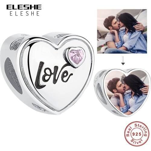 Heart Collection ELESHE 100% 925 Sterling Sliver Love Forever Charm Custom Photo Bead Fit Original Women Bracelet Jewelry Gift