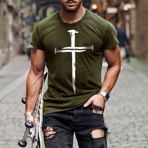 T Shirts For Men Factory 2021 New Print T-Shirts Cross The Paladin Brother Text Pattern TShirts Punk Style Streetwear Oversize