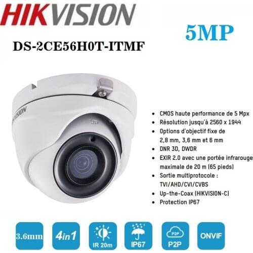Original Hikvision 5MP Camera Home / Outdoor DS-2CE56H0T-ITMF 4 in 1 CVI / TVI / AHD / CVBS IP67 Infrared 20m