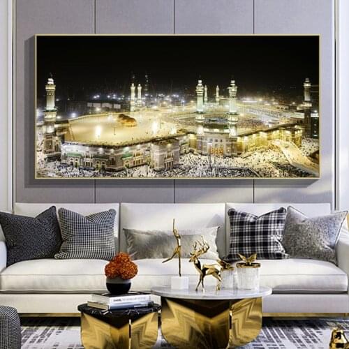 Mecca Mosque City Night View Canvas Paintings On the Wall Islamic Art Posters And Prints Muslim Decorative Pictures No Frame