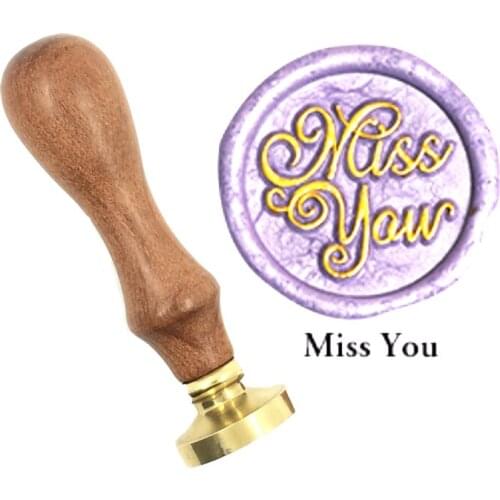 Exquisite Paint Wax Seal MISS YOU brass stamp wood handle,DIY Ancient Seal Retro Stamp,Personalized Wax Seal High Quality