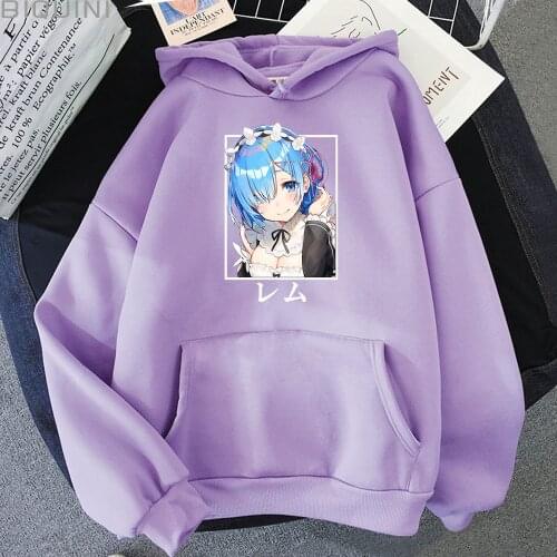 Kawaii Hoodie Men/Women Hot Anime Re Life Different World Zero Rem Print Japanese Fashion Streetwear Unisex Streetwear Pink Tops