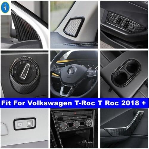 Carbon Fiber Look Interior Refit Kit Lift Button / Pillar A / Gear Box Panel Cover Trim For Volkswagen T-Roc T Roc 2018 - 2021