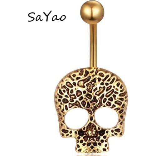 Antique Gold Punk Skull Navel Eye Belly Button Rings Piercing Belly Ring Ouro Bijoux Pirsing Nombril on Sale
