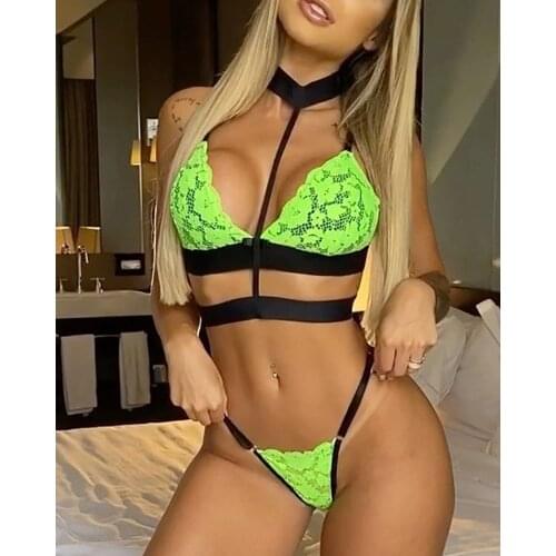 New Erotic Sexy Lingerie Porno Sex Lenceria Erotica Mujer Sex Transparent Lace Bandage Halter Bra Brief Sets