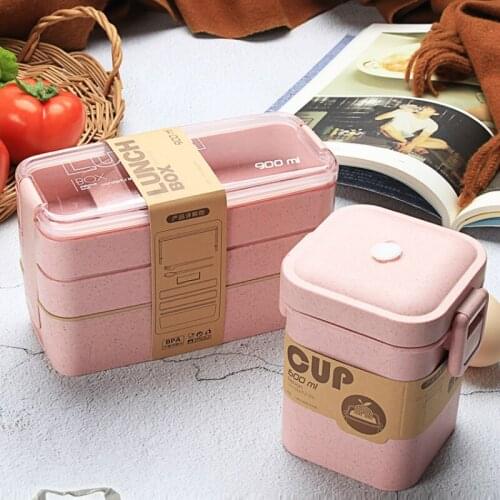 Separated 900ml Healthy Material Lunch Box 3 Layer Wheat Straw Bento Boxes Microwave Dinnerware Food Storage Container Lunchbox