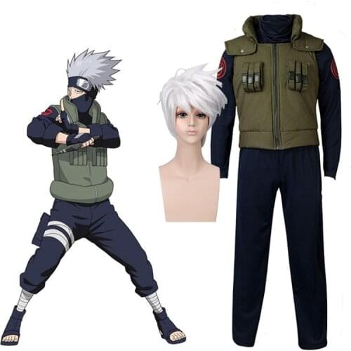 Naruto Hatake Kakashi Cosplay Costumes Anime Uniform Ninja Clothing Halloween Costume Set For Men Vest Top Pants