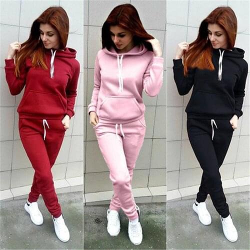 Winter Spring Joggers Khaki Pants Two Piece Set Tracksuit Women Outfits Pink Long Sleeve Hoodies Tops And Black femme pantalon