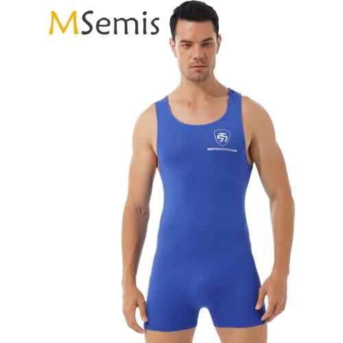 Swimwear Mens Gymnastics Leotard Bodysuit Round Neck Sleeveless Workout Sportwear Athletic Wrestling Boxers Jumpsuit Nightwear