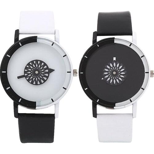 Fashion simple Unique Minimalist personality Black White No Number Faux Leather Band Couple Quartz Wrist Watch erkek kol parejas