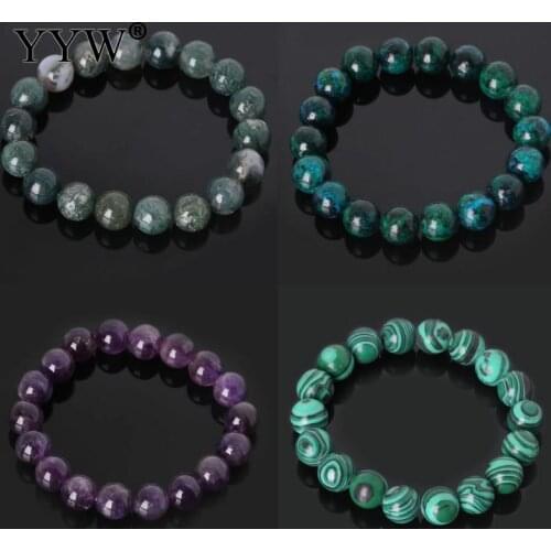 6/8/10mm Natural Gem Stone Bracelets For Men Women Round Beads 7.4 Inch Sea Opal Agates Tiger Eye Rose Quartzs Elegant Jewelry