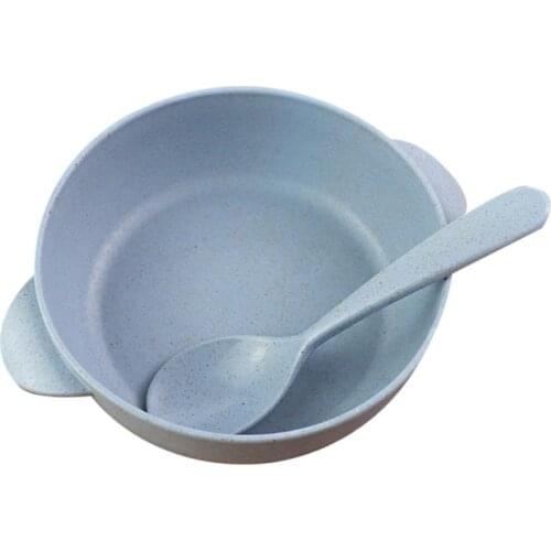 Kapmore Candy Colors Tableware Set Food Bowl Creative Wheat Straw Plastic Bowl With Spoon Tableware Accessories