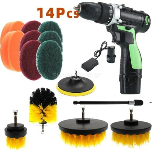 14 Pcs Drill Brush Cleaner Kit Power Scrubber For Cleaning Bathroom Bathtub Brushes Scrub Car Tools Attachment Set Polisher