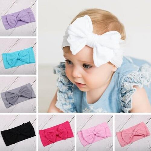 New Cotton Blend Nylon Bow Baby Toddler Headbands Infant Turban Knot Head Wrap Kids Head Wear Birthday Gift Photo Shoot