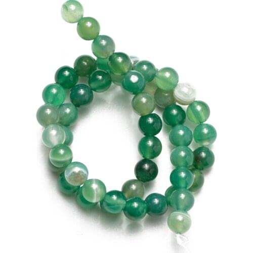 Wholesale Natural Green Stripe Agates Stone Beads Smooth Round Loose Beads 4 6 8 10 12mm Needlework DIY Necklace Bracelet