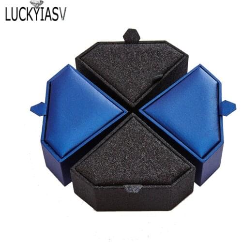 Wholesale Jewelry Box High-grade Ring Box Earrings Blue Jewelry Box Custom Logo Diamond Shape Ring Jewelry Storage Box