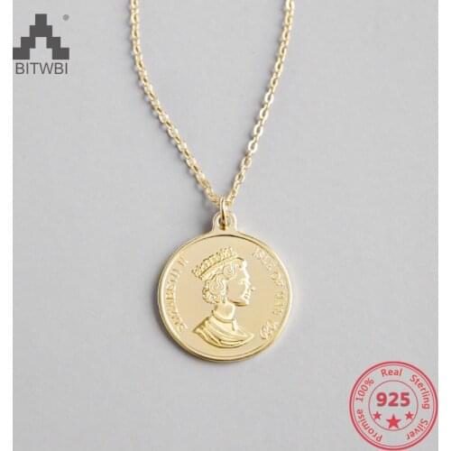 100% 925 Sterling Silver Elizabeth Avatar Round Coin Statement Pendants Necklace Women Charms Choker Fashion Boho Jewelry