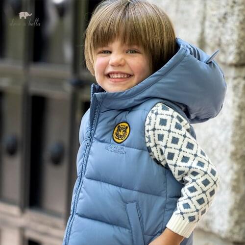 DBA18771 dave bella winter baby boys casual cartoon pockets hooded coat children fashion children boy sleeveless vest