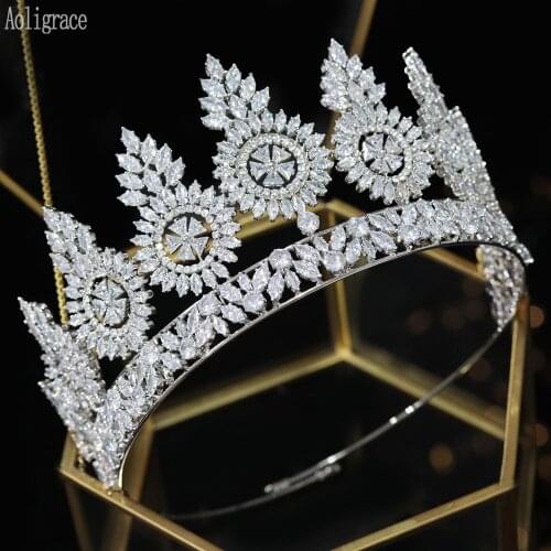 Luxury Cubic Zirconia CZ Zircon Princess Tall Tiaras Crystal Bridal Crowns Quinceanera Prom Party Headpiece for Women Girl