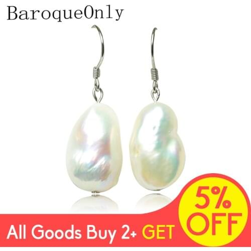 BaroqueOnly 10-16mm Baroque White Pearl Drop Earrings 925 Silver Sterling Classic Fine Jewelry ECF