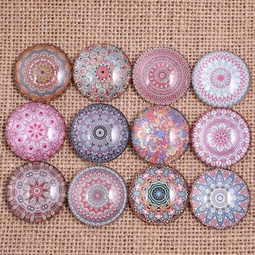 Onwear mixed kaleidscope mandala pattern photo round dome jewelry making glass cabochon 12mm 20mm 25mm 18mm diy craft
