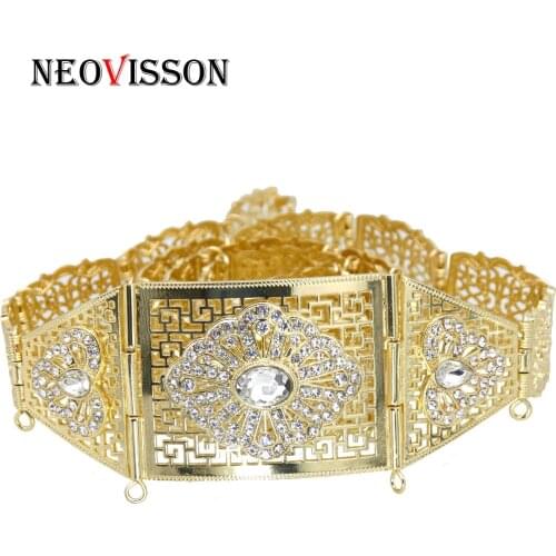 NEOVISSON Algeria Caftan Belt Metal Chain For Women Wedding Dress Gold Silver Color Crystal Jewelry